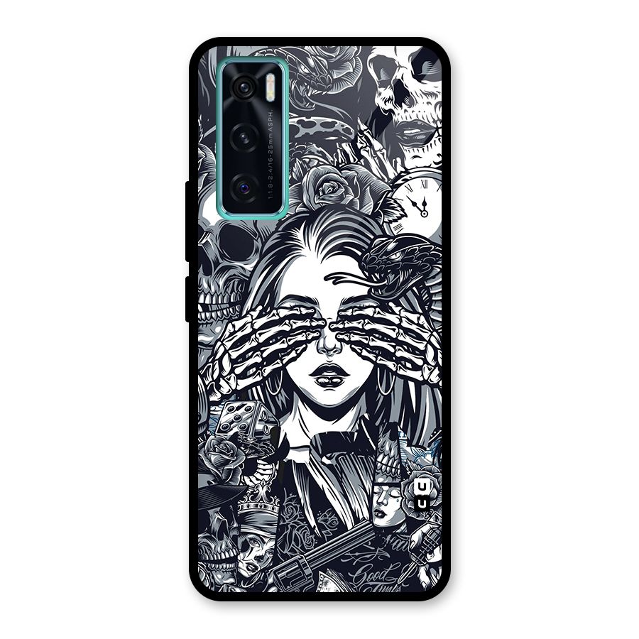 Vintage Skulls and Girl Style Glass Back Case for Vivo V20 SE