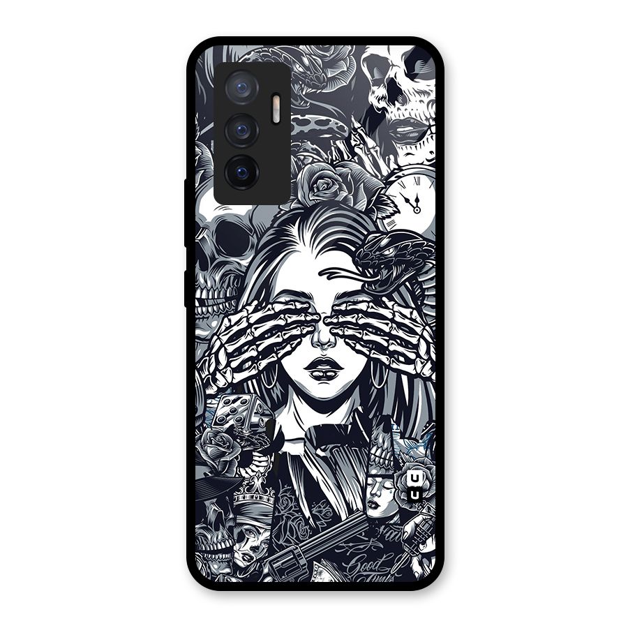 Vintage Skulls and Girl Style Glass Back Case for Vivo V23e