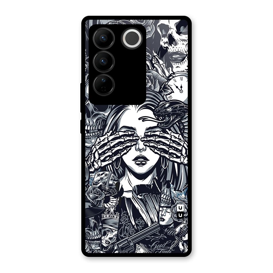 Vintage Skulls and Girl Style Glass Back Case for Vivo V27