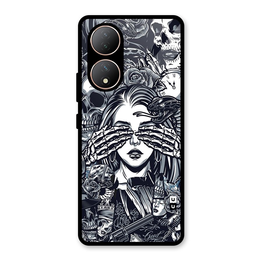 Vintage Skulls and Girl Style Glass Back Case for Vivo Y100A