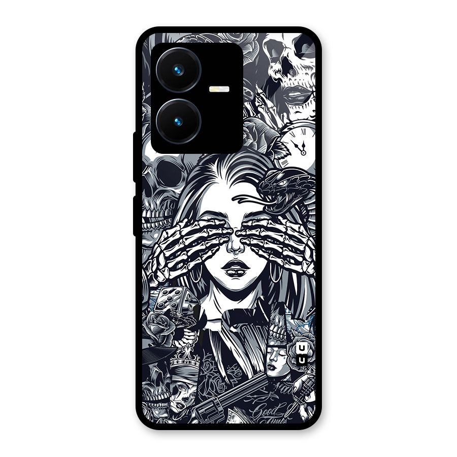 Vintage Skulls and Girl Style Glass Back Case for Vivo Y22s