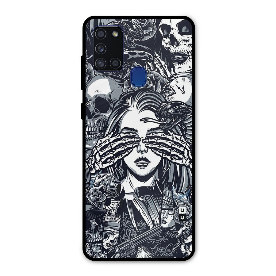 Vintage Skulls and Girl Style Metal Back Case for Galaxy A21s
