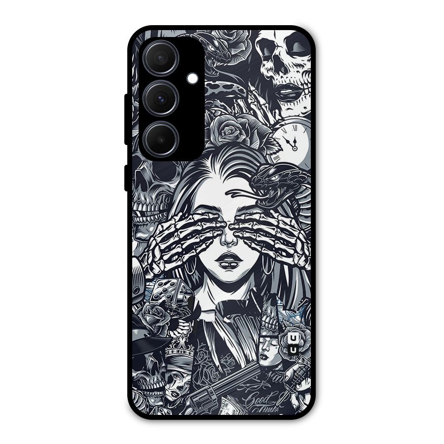 Vintage Skulls and Girl Style Metal Back Case for Galaxy A35