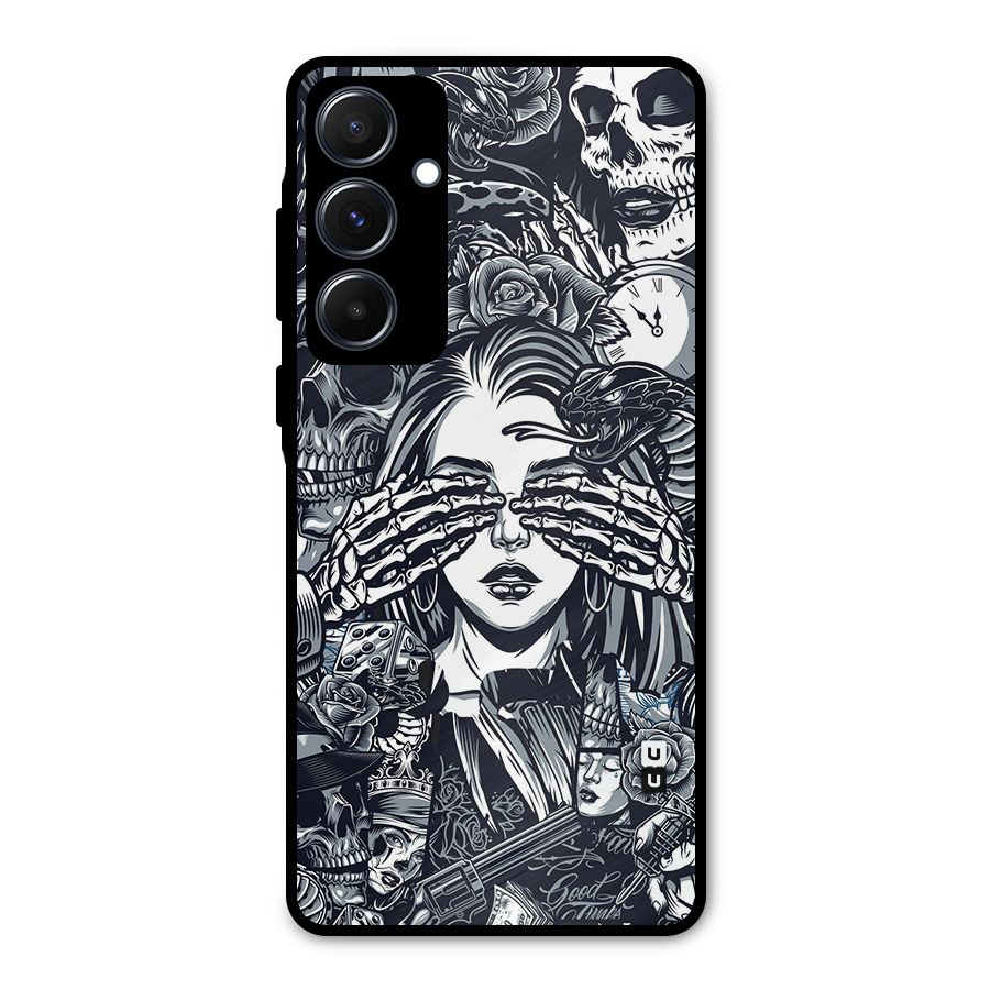 Vintage Skulls and Girl Style Metal Back Case for Galaxy A55