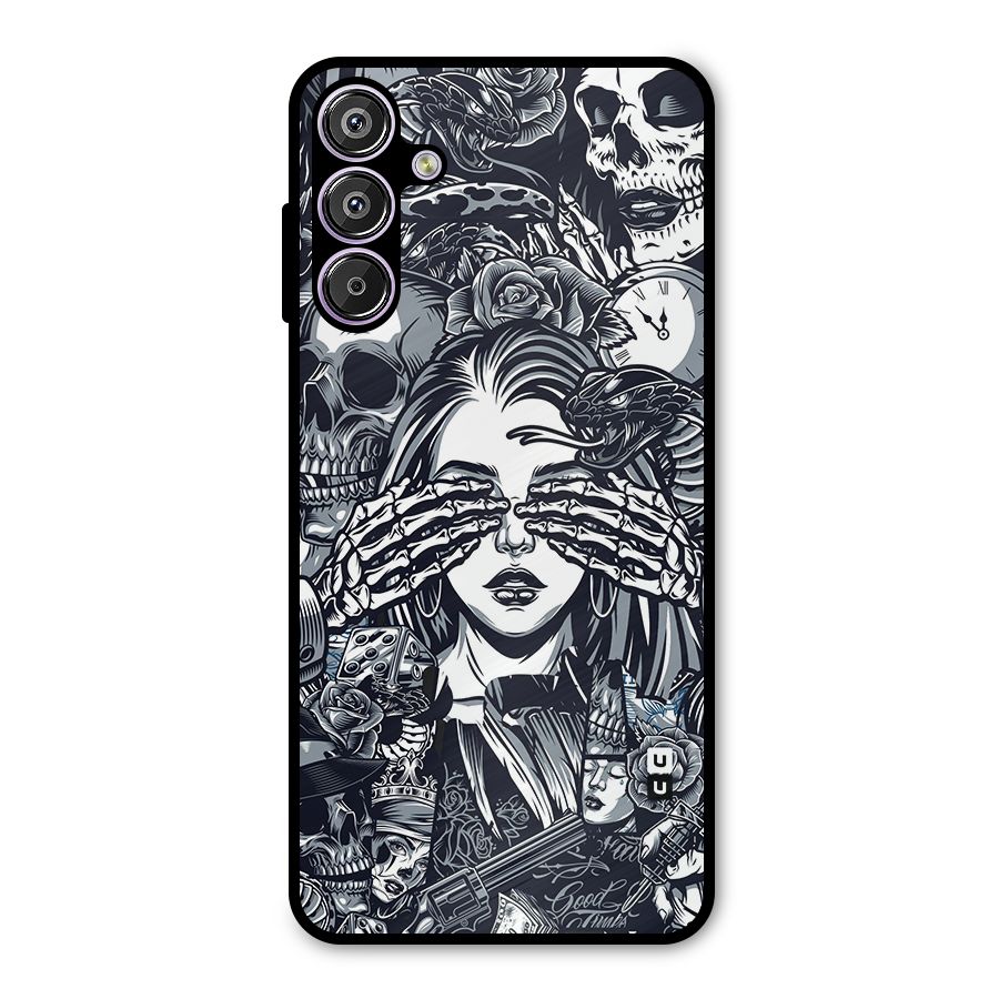 Vintage Skulls and Girl Style Metal Back Case for Galaxy M15