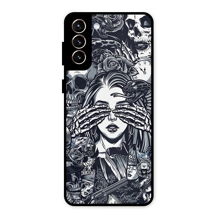 Vintage Skulls and Girl Style Metal Back Case for Galaxy S21 Plus