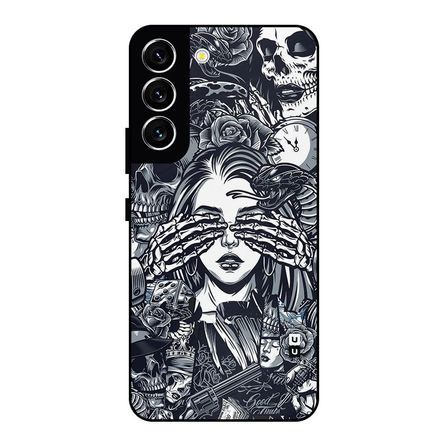 Vintage Skulls and Girl Style Metal Back Case for Galaxy S22 5G