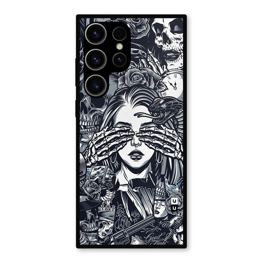 Vintage Skulls and Girl Style Metal Back Case for Galaxy S23 Ultra