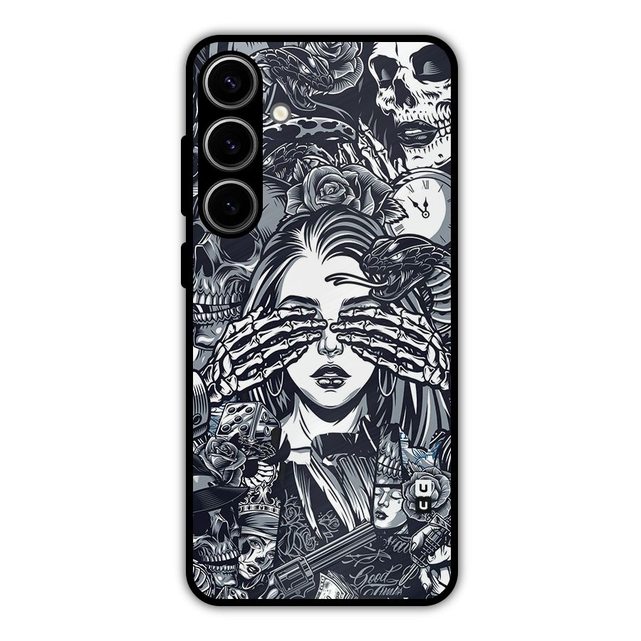 Vintage Skulls and Girl Style Metal Back Case for Galaxy S24 Plus