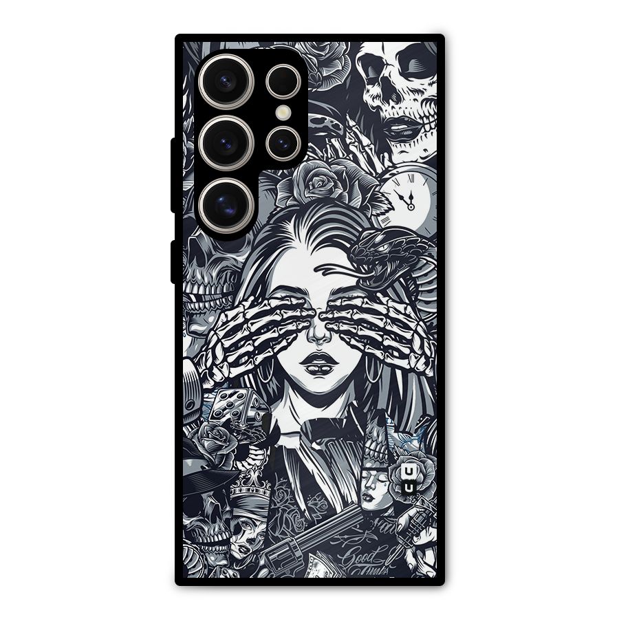 Vintage Skulls and Girl Style Metal Back Case for Galaxy S24 Ultra