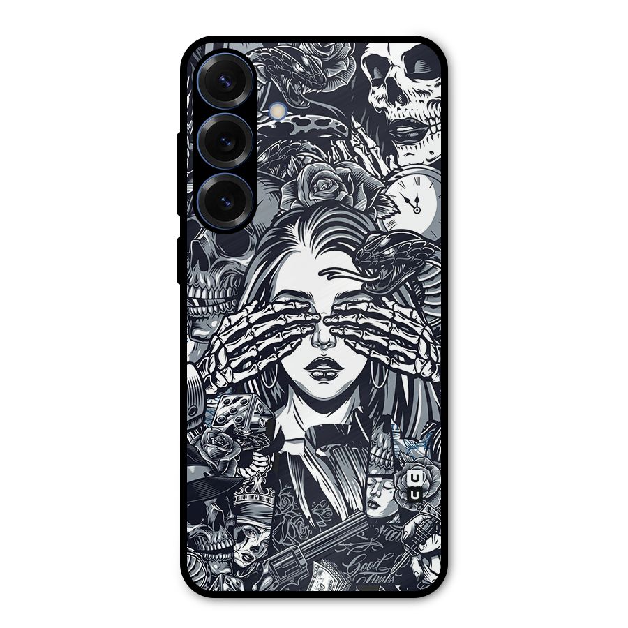 Vintage Skulls and Girl Style Metal Back Case for Galaxy S25 Plus