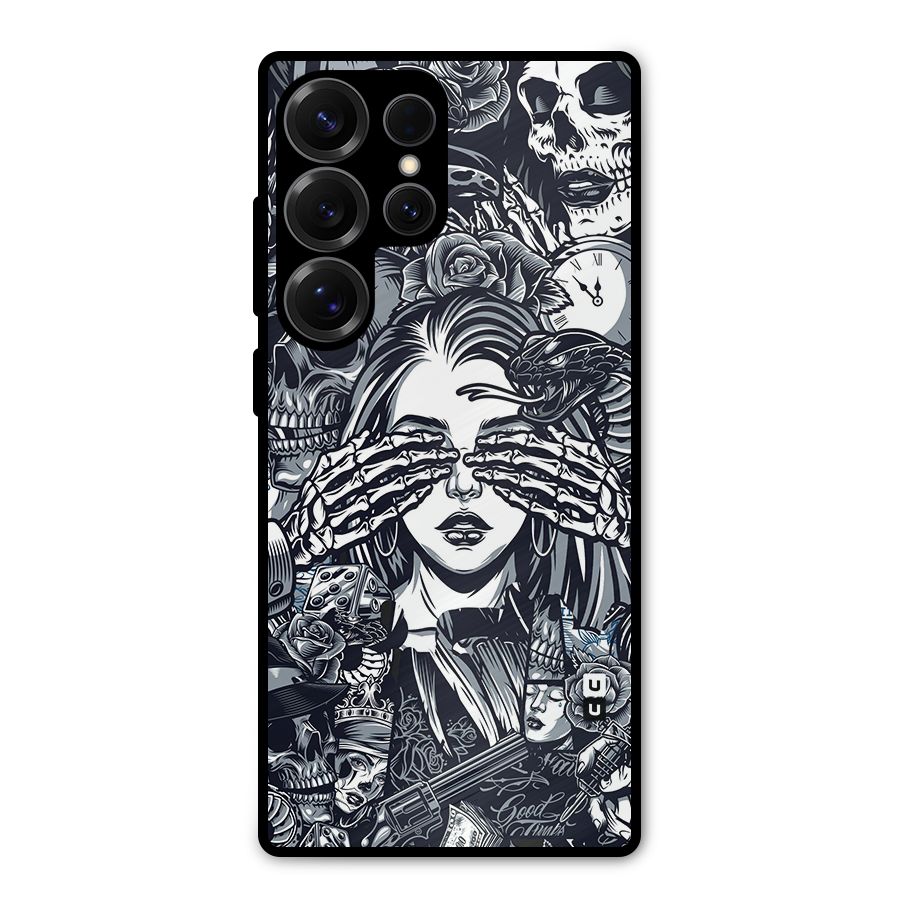Vintage Skulls and Girl Style Metal Back Case for Galaxy S25 Ultra