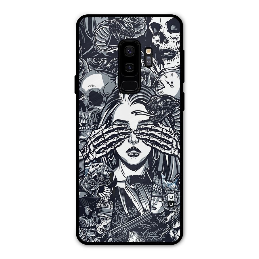 Vintage Skulls and Girl Style Metal Back Case for Galaxy S9 Plus