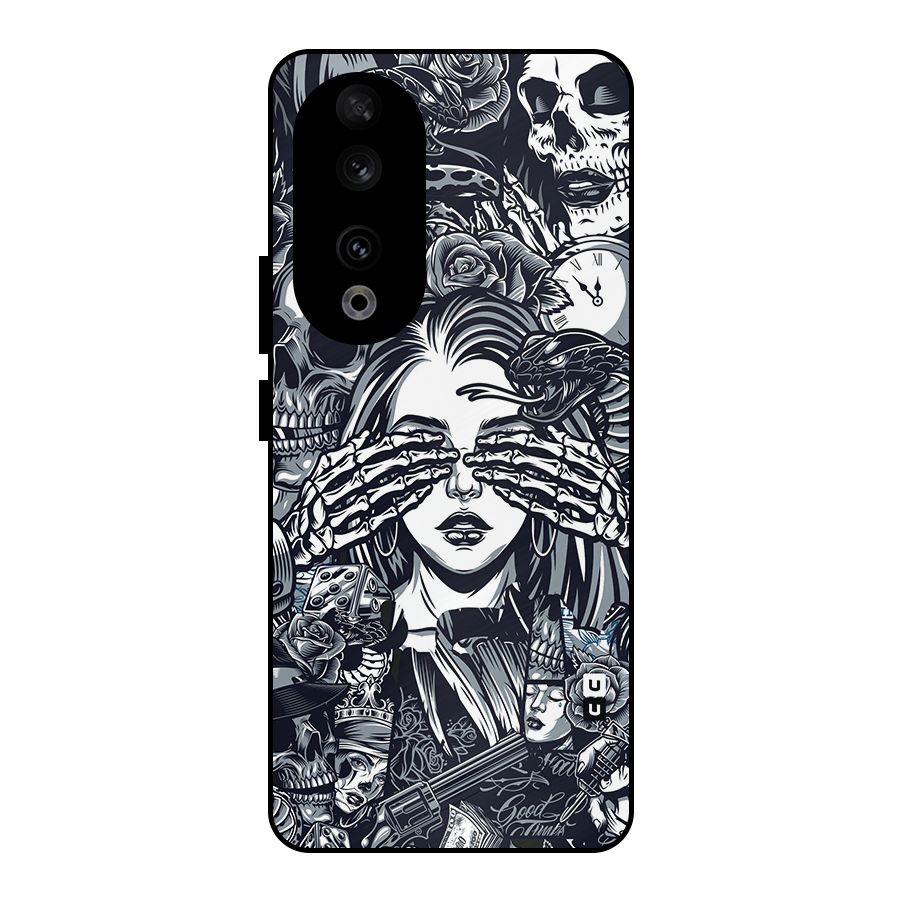 Vintage Skulls and Girl Style Metal Back Case for Honor 90
