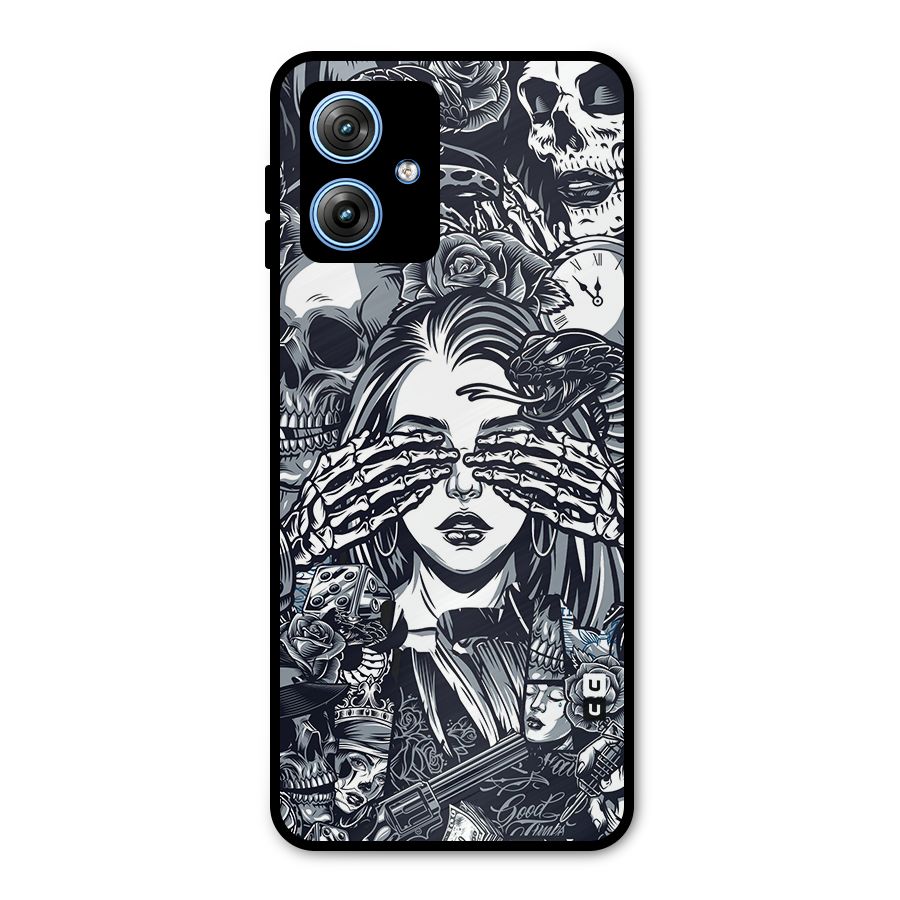 Vintage Skulls and Girl Style Metal Back Case for Moto G54