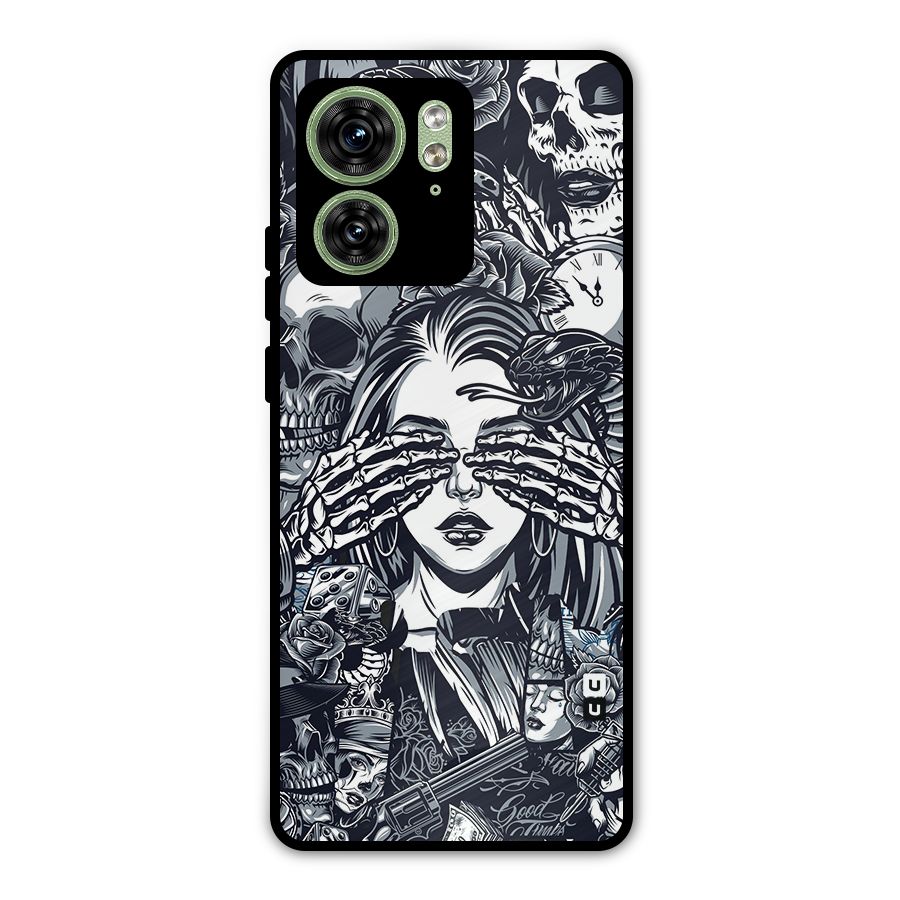 Vintage Skulls and Girl Style Metal Back Case for Motorola Edge 40 5G