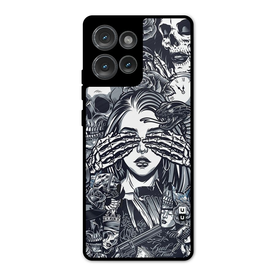 Vintage Skulls and Girl Style Metal Back Case for Motorola Edge 50