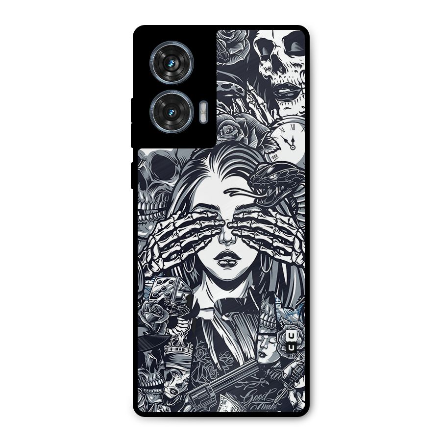 Vintage Skulls and Girl Style Metal Back Case for Motorola Edge 50 Fusion