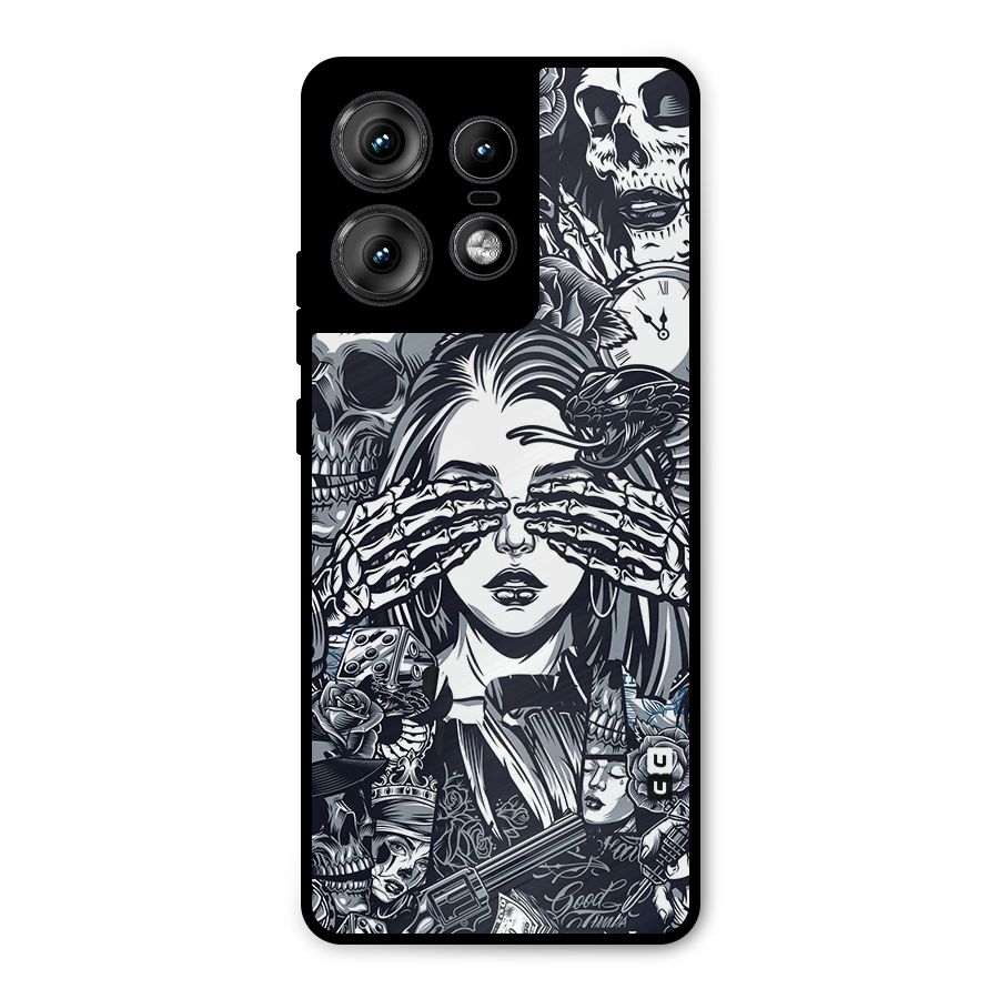 Vintage Skulls and Girl Style Metal Back Case for Motorola Edge 50 Pro