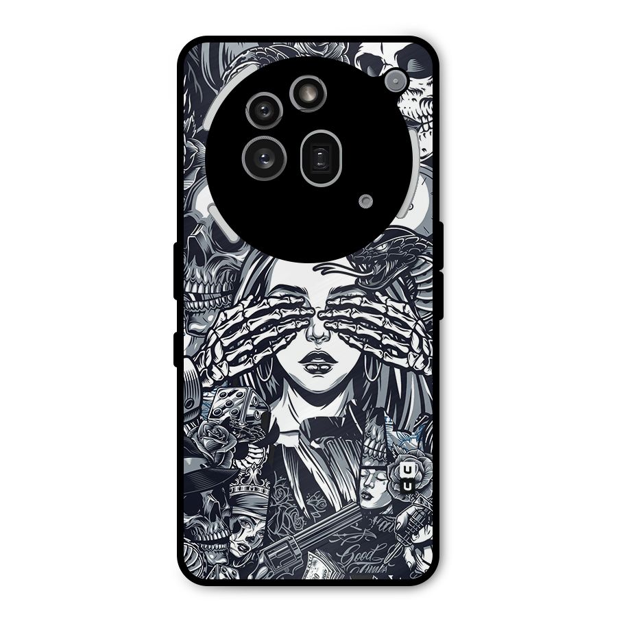 Vintage Skulls and Girl Style Metal Back Case for Nothing Phone 3a Pro
