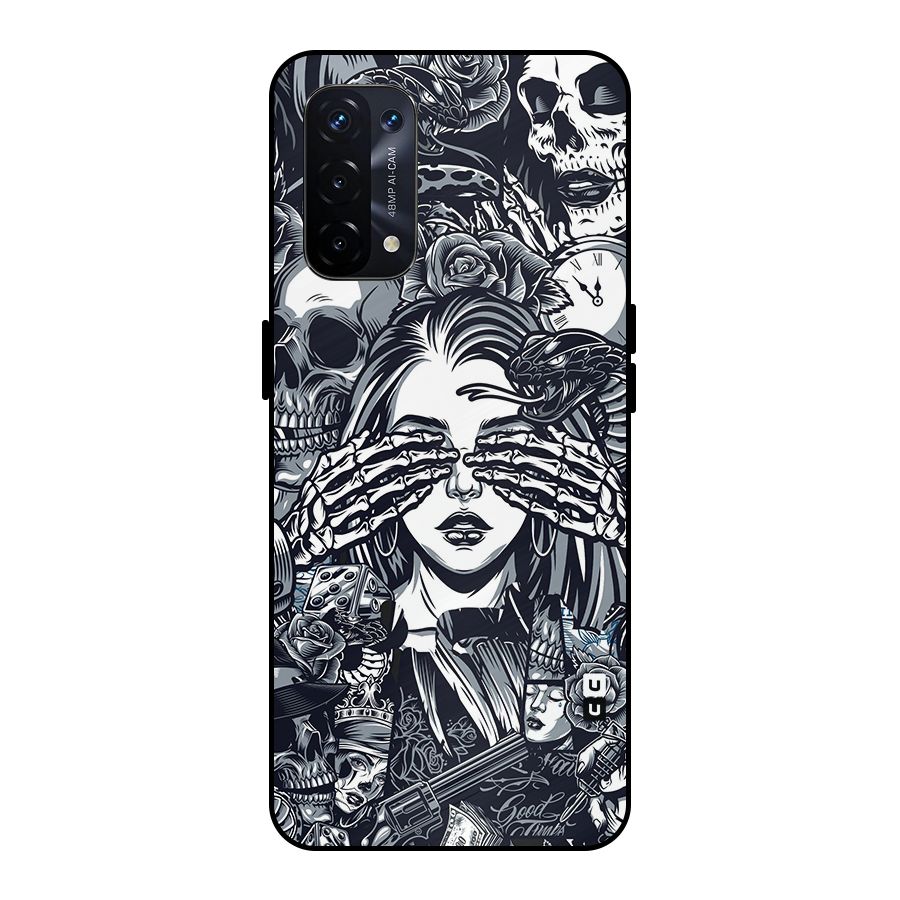 Vintage Skulls and Girl Style Metal Back Case for Oppo A74 5G