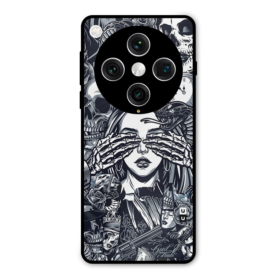 Vintage Skulls and Girl Style Metal Back Case for Oppo Find X8 Pro