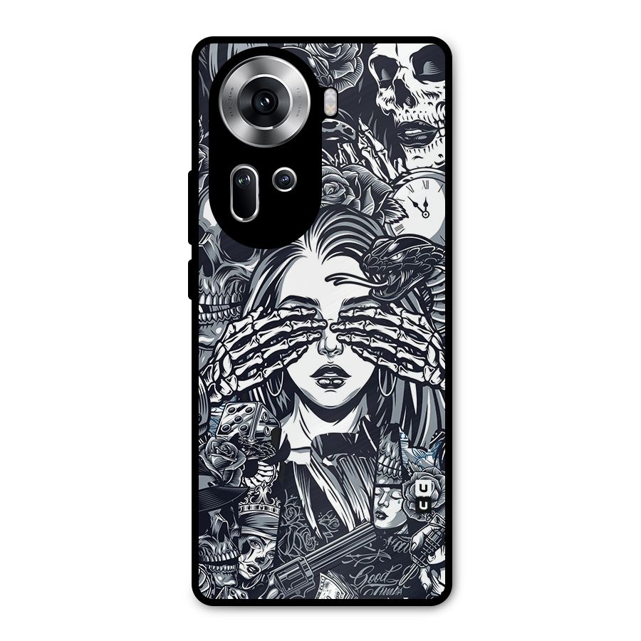Vintage Skulls and Girl Style Metal Back Case for Oppo Reno11 5G