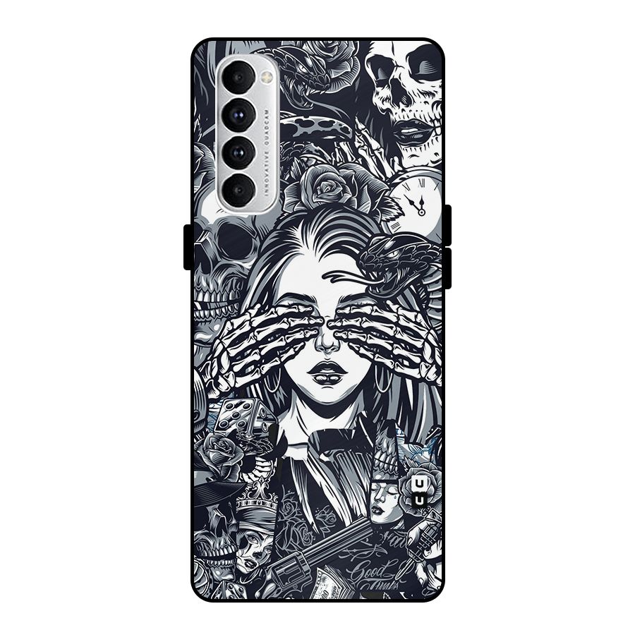 Vintage Skulls and Girl Style Metal Back Case for Oppo Reno4 Pro