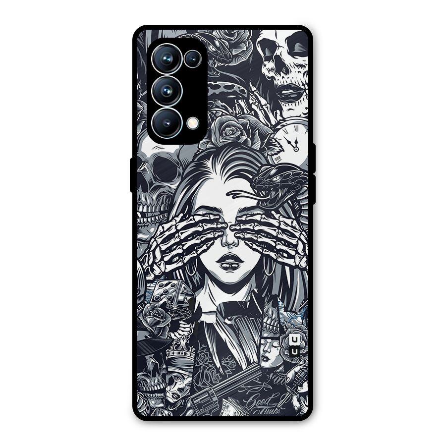 Vintage Skulls and Girl Style Metal Back Case for Oppo Reno5 Pro 5G