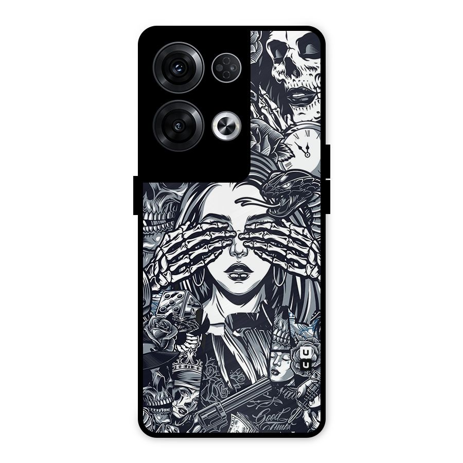 Vintage Skulls and Girl Style Metal Back Case for Oppo Reno8 Pro 5G