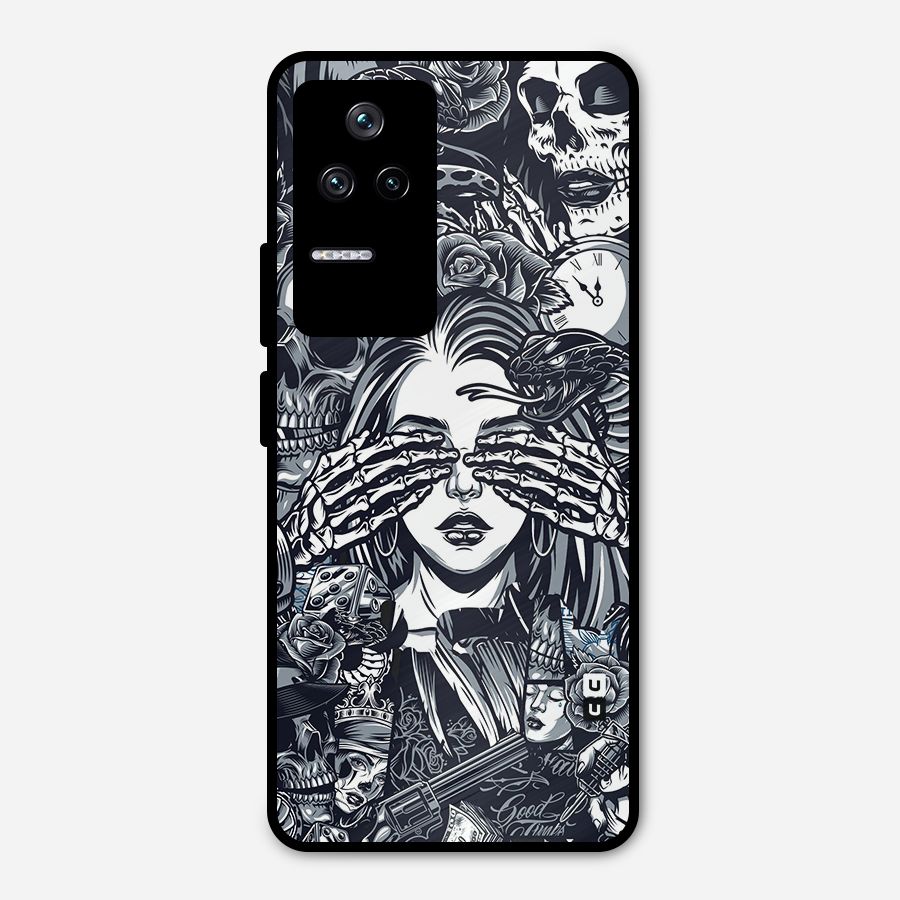 Vintage Skulls and Girl Style Metal Back Case for Poco F4 5G