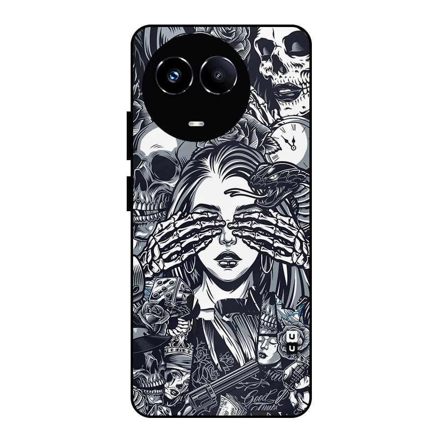 Vintage Skulls and Girl Style Metal Back Case for Realme 11X