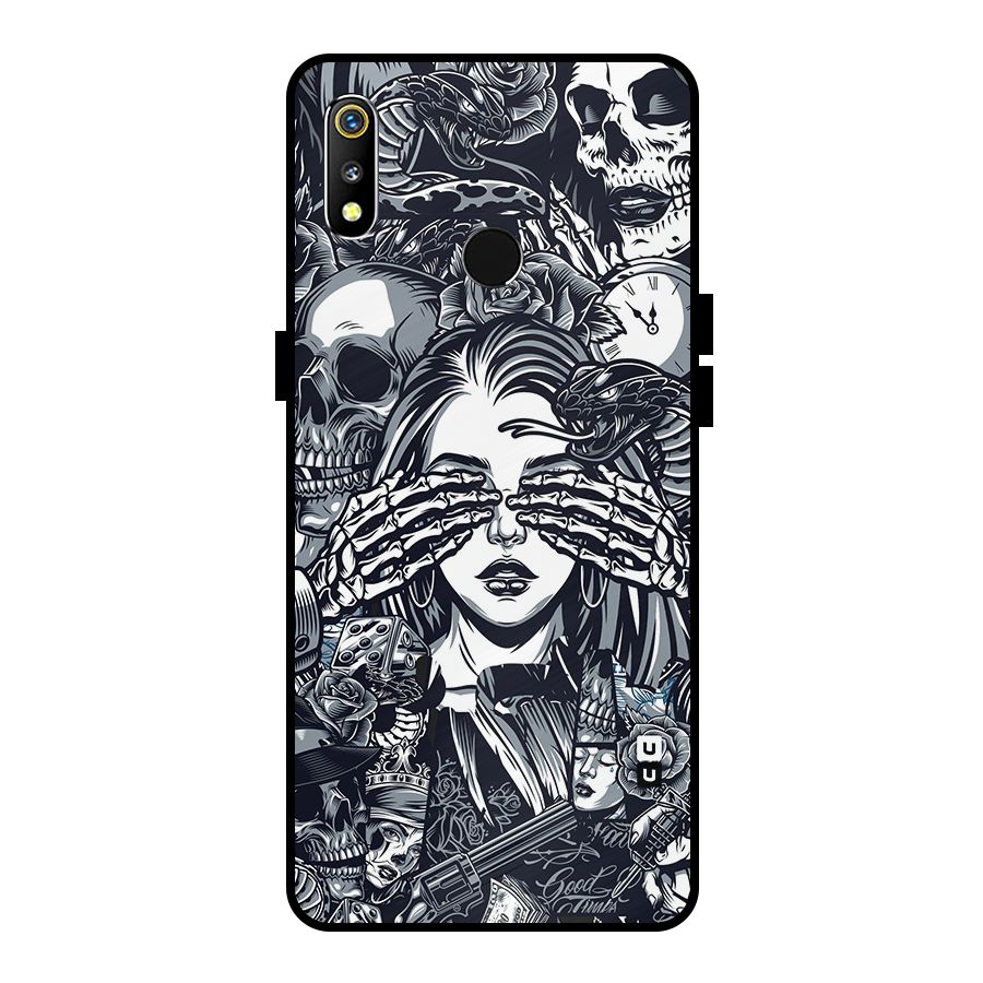 Vintage Skulls and Girl Style Metal Back Case for Realme 3i
