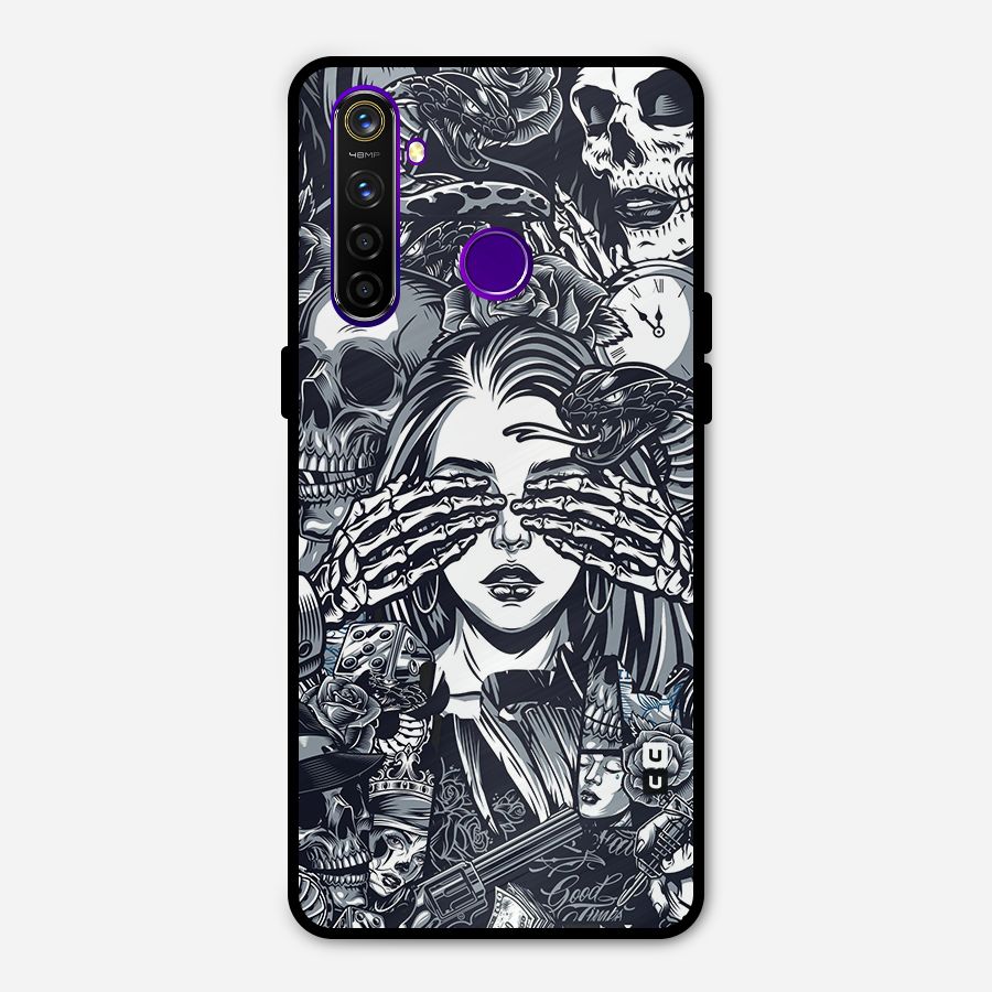 Vintage Skulls and Girl Style Metal Back Case for Realme 5 Pro
