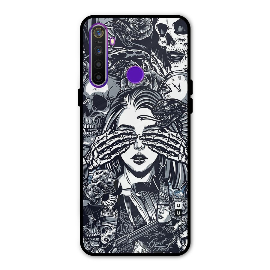 Vintage Skulls and Girl Style Metal Back Case for Realme 5i