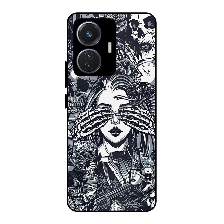 Vintage Skulls and Girl Style Metal Back Case for Vivo T1 44W