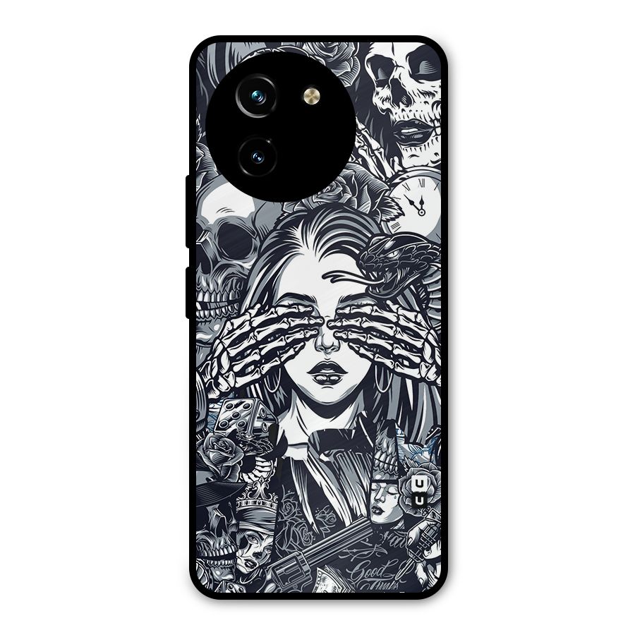 Vintage Skulls and Girl Style Metal Back Case for Vivo T3x