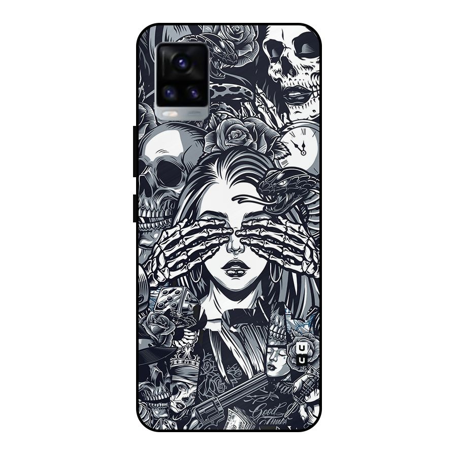 Vintage Skulls and Girl Style Metal Back Case for Vivo V20