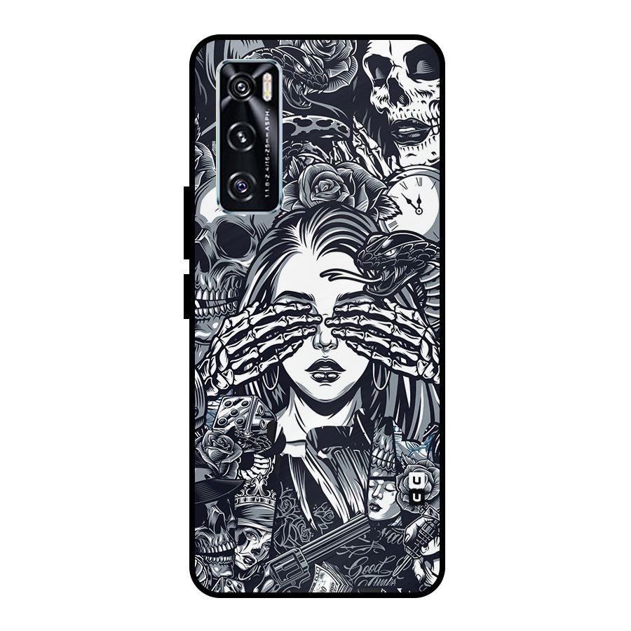 Vintage Skulls and Girl Style Metal Back Case for Vivo V20 SE