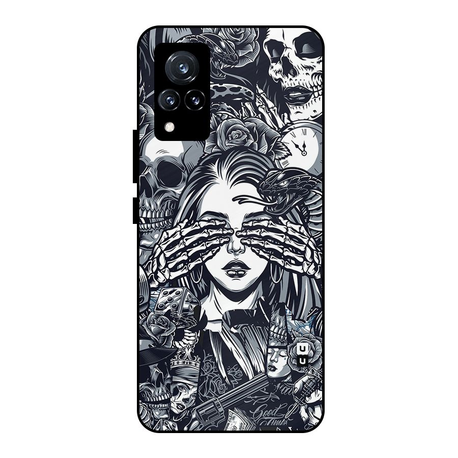 Vintage Skulls and Girl Style Metal Back Case for Vivo V21 5G