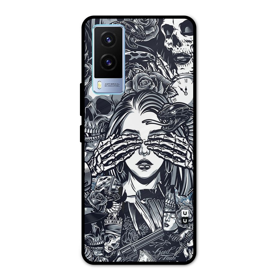 Vintage Skulls and Girl Style Metal Back Case for Vivo V21e 5G