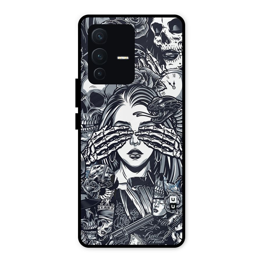 Vintage Skulls and Girl Style Metal Back Case for Vivo V23 5G