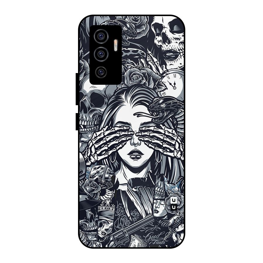 Vintage Skulls and Girl Style Metal Back Case for Vivo V23e