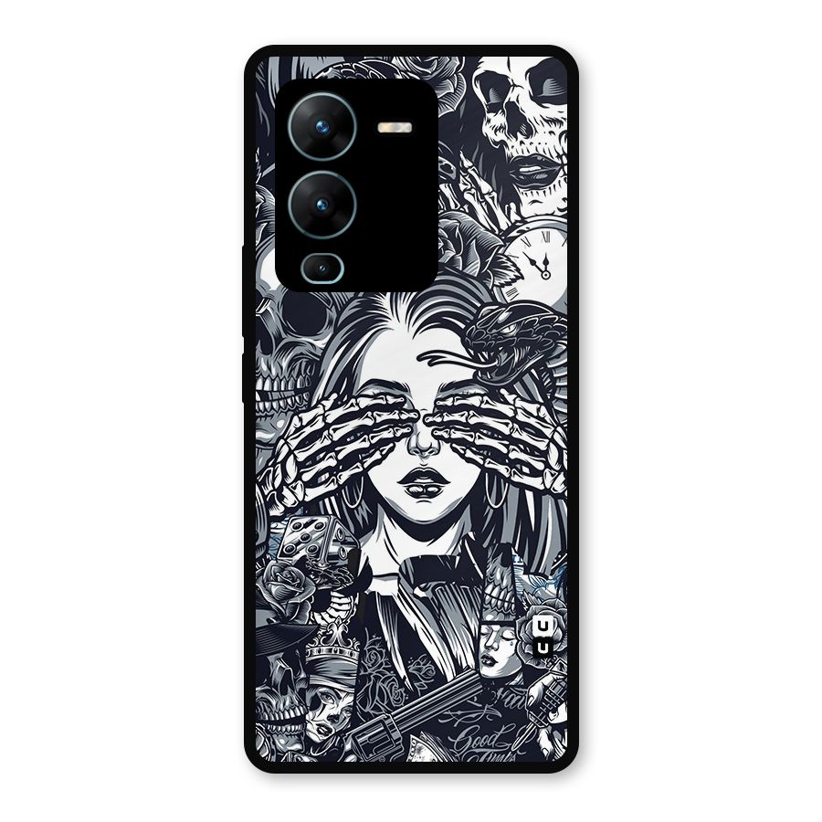 Vintage Skulls and Girl Style Metal Back Case for Vivo V25 Pro