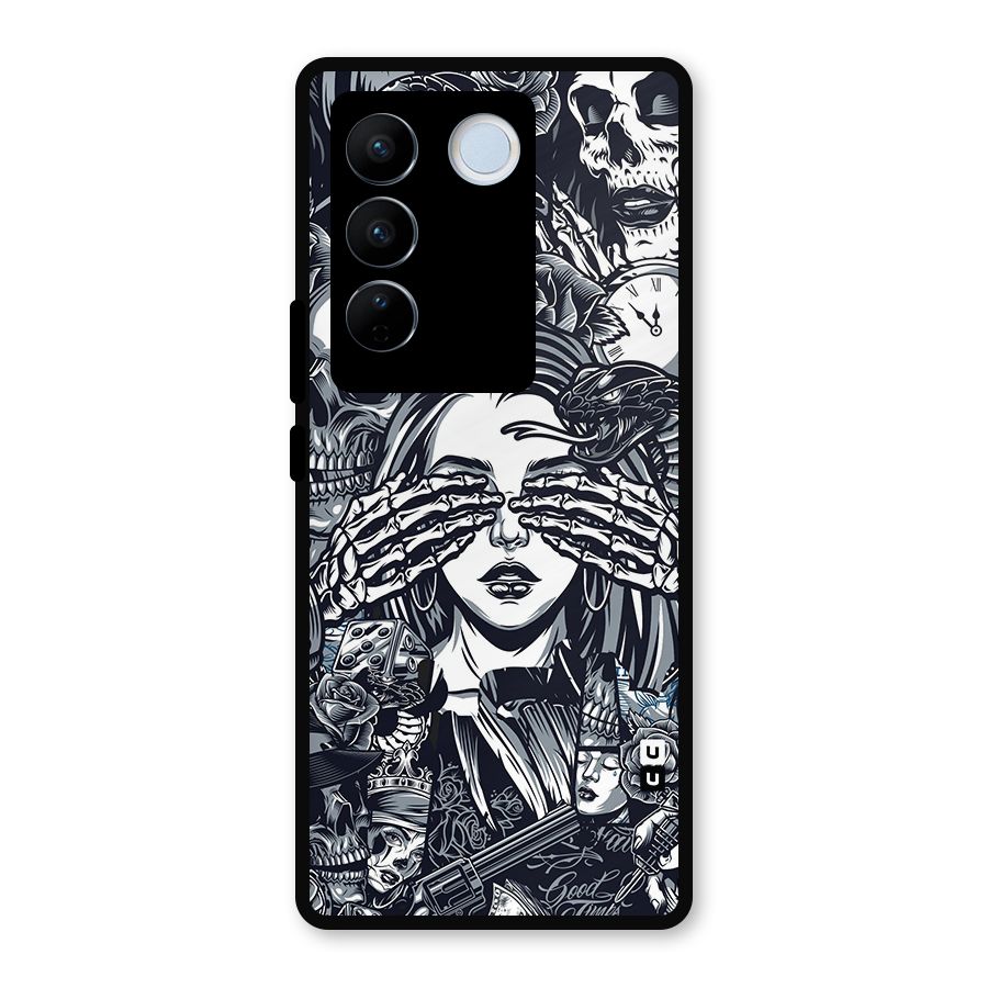 Vintage Skulls and Girl Style Metal Back Case for Vivo V27