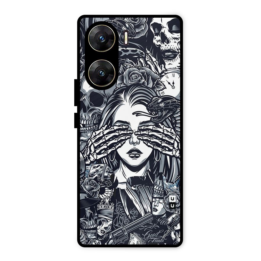 Vintage Skulls and Girl Style Metal Back Case for Vivo V29e