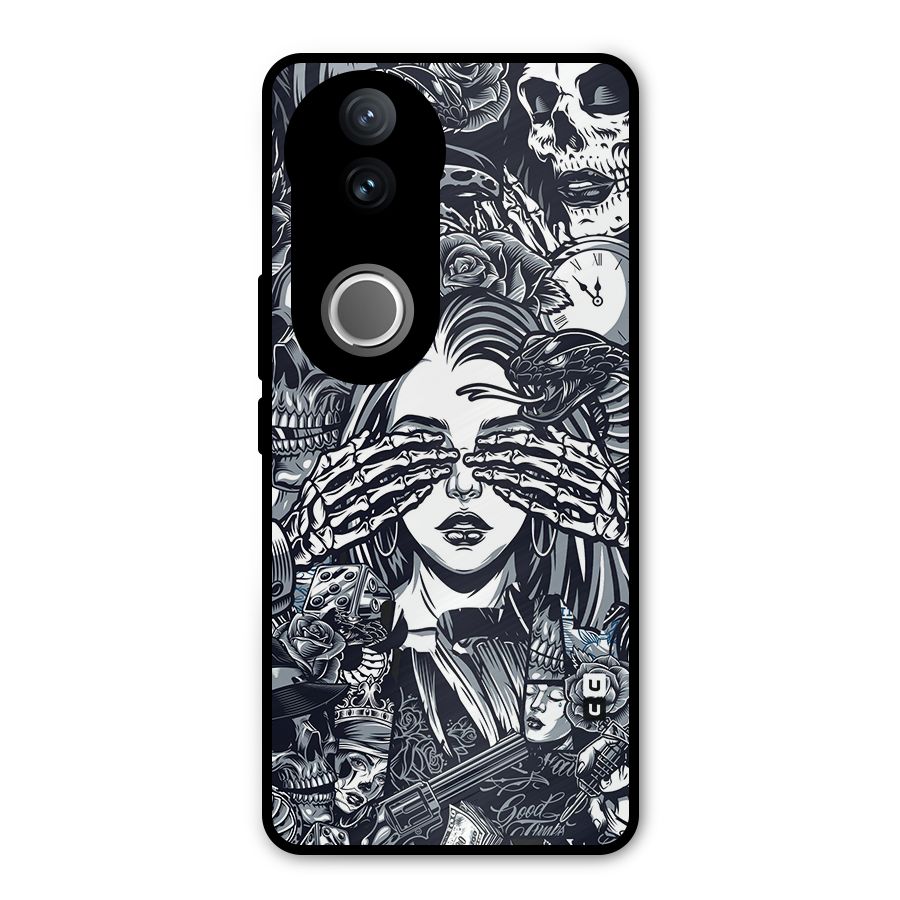 Vintage Skulls and Girl Style Metal Back Case for Vivo V50e