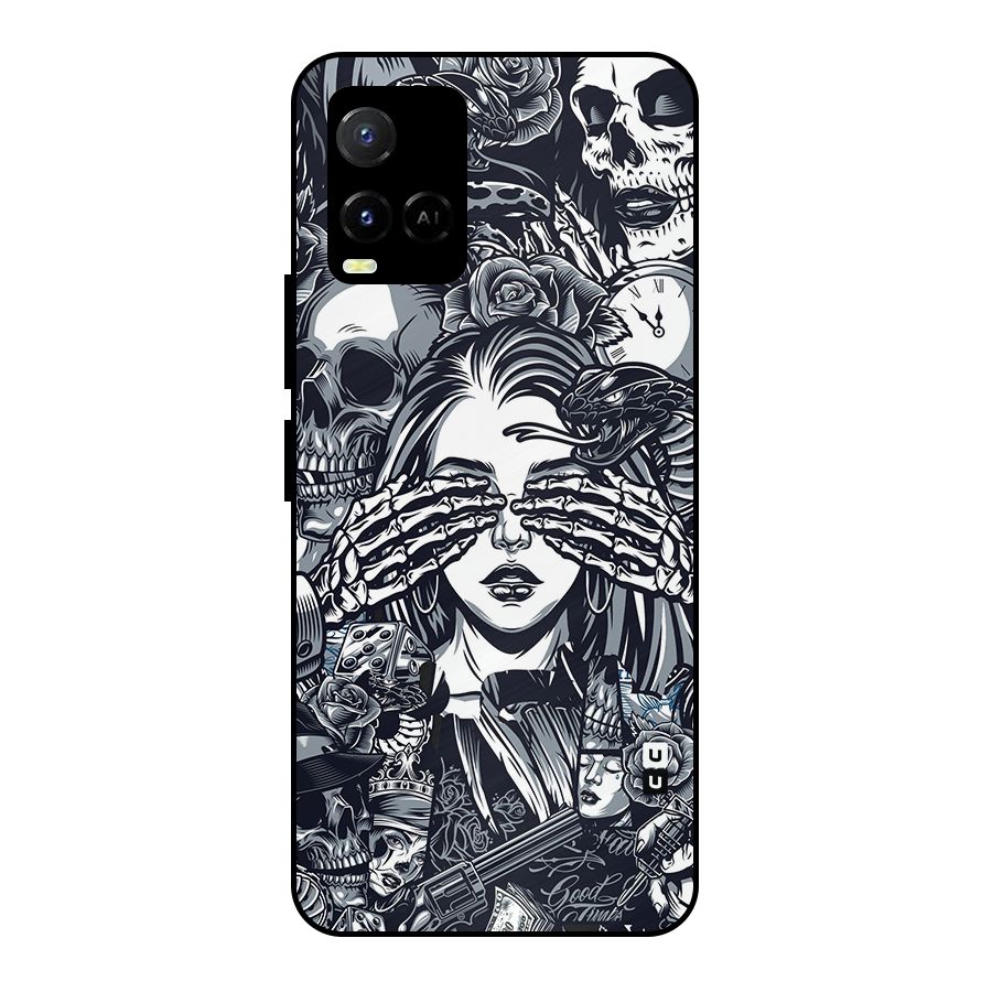 Vintage Skulls and Girl Style Metal Back Case for Vivo Y21A