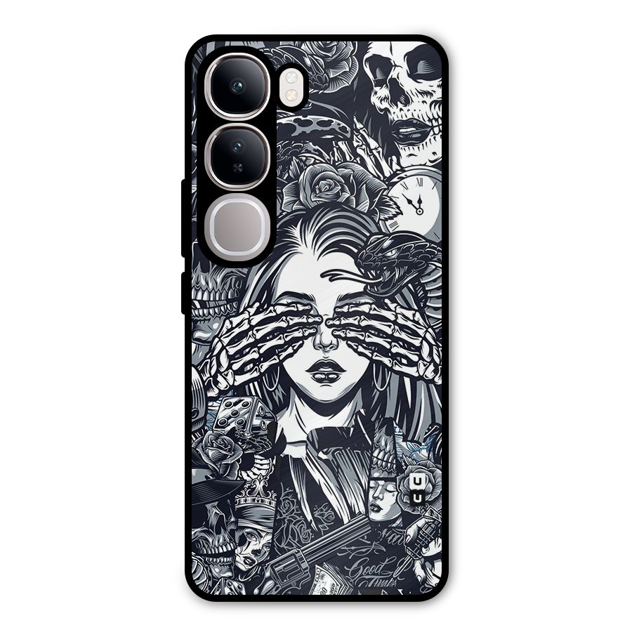 Vintage Skulls and Girl Style Metal Back Case for Vivo Y300