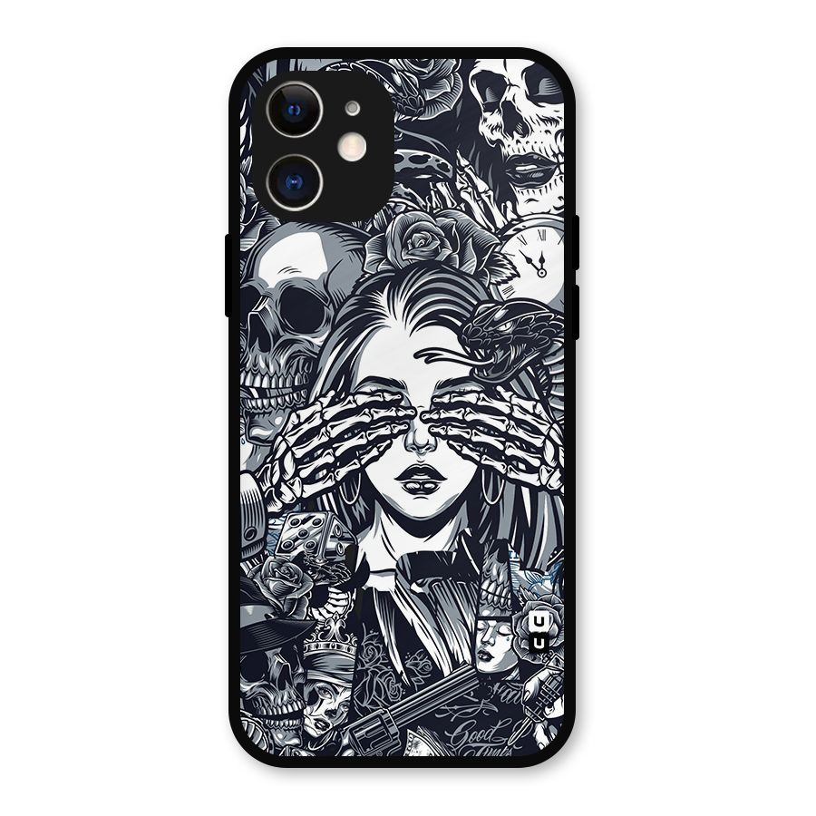 Vintage Skulls and Girl Style Metal Back Case for iPhone 12